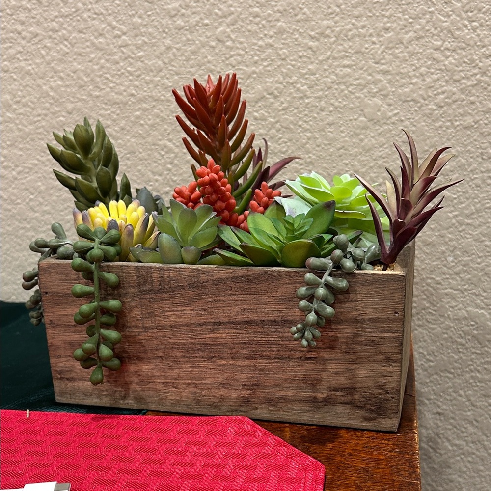 Better Homes And Gardens Wooden Planter with Vibrant Faux Succulents